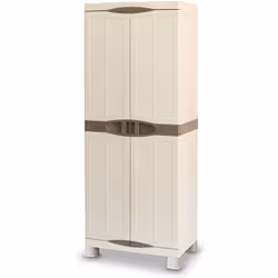 Découvrez l'armoire haute en polypropylène INTEC beige et taupe, idéale pour le rangement intérieur et extérieur. Verrouillab ...