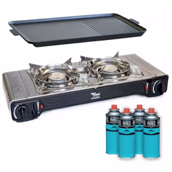 Parfaitement conçue pour les aventuriers, campeurs, artisans ou familles actives, cette Plancha Gaz 2 en 1 INTEC 4400W est li ...