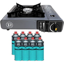 Intec - Réchaud Gaz Portable 1 Feu 2200W + 8 Cartouches gaz Butane Camping Randonnée Cuisine Extérieure