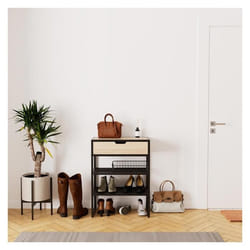Console dentrée rangement chaussures bois et métal 60x80cm
