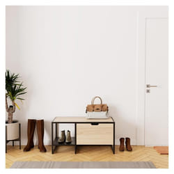 Banc rangement chaussures bois et métal 90x46cm