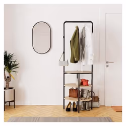 Ensemble meubles dentrée portant rond bois et métal et miroir ovale