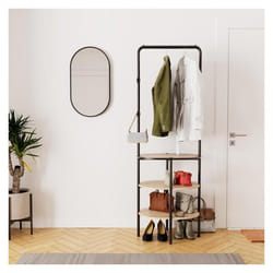 Ensemble meubles dentrée portant rond bois et métal et miroir ovale