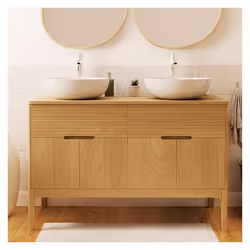 Ensemble meuble double-vasque 120 cm chêne naturel + 2 vasques ALASKA