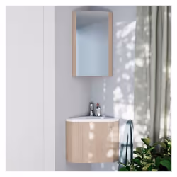 Ensemble meuble lave-mains dangle décor chêne KODA + armoire miroir