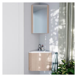 Ensemble meuble lave-mains dangle décor chêne KODA + armoire miroir
