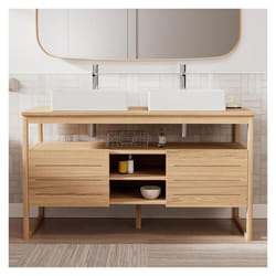 Ensemble meuble double vasque ATOLL 140 cm + Vasques + Robinets