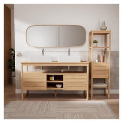 Ensemble meuble double vasque ATOLL 140 cm + Vasques + Robinets + Miroir + Colonne
