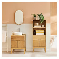 Ensemble meuble simple vasque ALASKA 60cm + vasque + robinet + miroir + colonne
