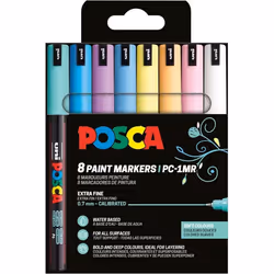 Pochette 8 marqueurs POSCA - PC1MR - Couleurs douces - Pointe extra fine - 07mm