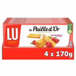 LU - 16 sachets de La Paille dOr - Biscuits gaufrettes fourrées aux framboises - (4x170g)