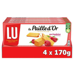 LU - 16 sachets de La Paille dOr - Biscuits gaufrettes fourrées aux framboises - (4x170g)