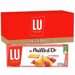 LU - 16 Boîtes de 4 sachets de La Paille dOr - Biscuits gaufrettes fourrées aux framboises - (16x170g)