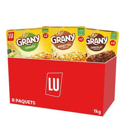 LU - La Boîte Grany - Lot de 8 Paquets : 4 x Grany Chocolat 2 x Grany Pommes 2 x Grany Brut Noisettes - 48 Barres - 100kg