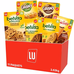 LU - La Grande Boîte Petit Déjeuner (10 Paquets) : Belvita Miel Choco x1 Belvita Choco x2 Grany Choco x2 Grany Pommes x2 -