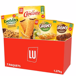 LU - La Petite Boîte Petit Déjeuner (7 Paquets) : Belvita Moelleux Choco x2 Grany Choco x2 Grany Pomme Cracotte Choco x2 -