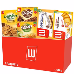 LU - La Boîte Plaisir - Lot de Biscuits : Petit Beurre Napolitain Grany Pomme x2 Grany Chocolat x2 Belvita Moelleux - 141kg