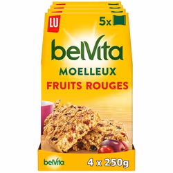 LU - Belvita Le Moelleux Biscuits aux céréales et aux fruits rouges enrichis en calcium magnésium et fer aromatisés - Lot de  ...