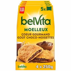 LU - Belvita Le Moelleux Coeur Gourmand Chocolat Noisettes 250g - Lot de 4