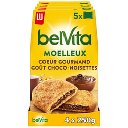LU - Belvita Le Moelleux Coeur Gourmand Chocolat Noisettes 250g - Lot de 4