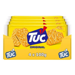 TUC 4 Paquets de Tuc Original 100g Crackers Croustillants Format Pratique à Emporter Lot de 4x100g