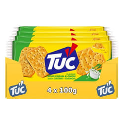 TUC 4 Paquets de Tuc Goût Crème Oignon 100g Crackers Croustillants Format Pratique à Emporter Lot de 4x100g
