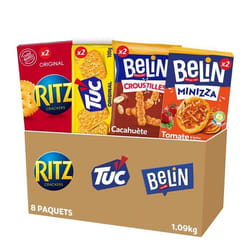 La Boîte Appéritif 2 Ritz Original 200g Belin Croustilles Cacahuètes 138g Tuc Original 100g Belin Crackers Minizza Tomate 95g