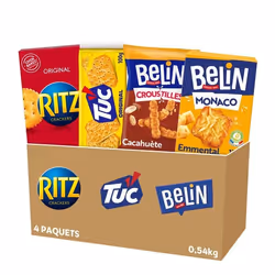 La Boîte Appéritif 6 - Ritz Original 200g Belin Croustilles Cacahuètes 138g Tuc Original 100g Belin Crackers Monaco Emmental