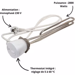 Résistance électrique Kospel 2 kW Mono 230 V : une solution fiable et performante pour chauffer votre eau avec précision. Con ...