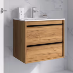 Meuble de salle de bain Dimensions 60 cm Couleur Chêne africain Miroir Sans miroir Colonne de rangement Sans colonne Le Meubl ...