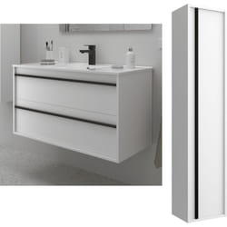 Salgar - Meuble de salle de bain Dimensions 100 cm Couleur Blanc mat Miroir Sans miroir Colonne de rangement Avec colonne