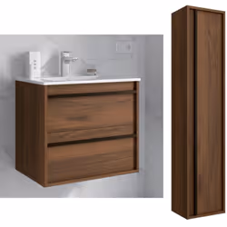 Meuble de salle de bain Dimensions 80 cm Couleur Noyer Maya Miroir Sans miroir Colonne de rangement Avec colonne Le Meuble de ...