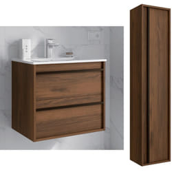Salgar - Meuble de salle de bain Dimensions 80 cm Couleur Noyer Maya Miroir Sans miroir Colonne de rangement Avec colonne