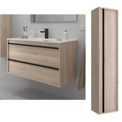 Meuble de salle de bain Dimensions 100 cm Couleur Chêne naturel Miroir Sans miroir Colonne de rangement  Avec colonne