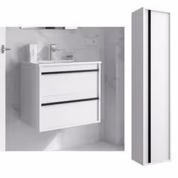 Meuble de salle de bain Dimensions 80 cm Couleur Blanc mat Miroir Sans miroir Colonne de rangement Avec colonne