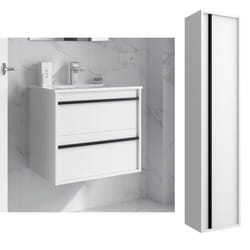 Meuble de salle de bain Dimensions 80 cm Couleur Blanc mat Miroir Sans miroir Colonne de rangement  Avec colonne