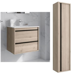 Meuble de salle de bain Dimensions 60 cm Couleur Chêne naturel Miroir Sans miroir Colonne de rangement  Avec colonne