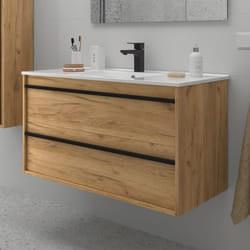 Meuble de salle de bain Dimensions 100 cm Couleur Chêne africain Miroir Sans miroir Colonne de rangement  Sans colonne