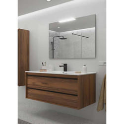 Meuble de salle de bain Dimensions 100 cm Couleur Noyer Maya Miroir Avec miroir + LED Colonne de rangement  Sans colonne