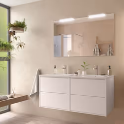 Meuble de salle de bain 120 cm Dimensions 120 cm Couleur Blanc mat Miroir Avec miroir + LED Colonne de rangement Sans colonn ...