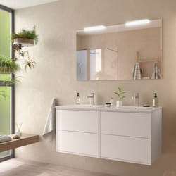 Meuble de salle de bain 120 cm Dimensions 120 cm Couleur Blanc mat Miroir Avec miroir + LED Colonne de rangement  Sans colonne