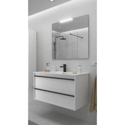 Salgar - Meuble de salle de bain Dimensions 100 cm Couleur Blanc mat Miroir Avec miroir + led Colonne de rangement Sans colonne