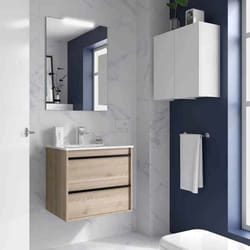 Meuble de salle de bain Dimensions 80 cm Couleur Chêne naturel Miroir Avec miroir + LED Colonne de rangement  Sans colonne