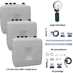 Kit cuve fioul 1000 l x 3 + Kit aspiration Roth Jauge + Kit jumelage