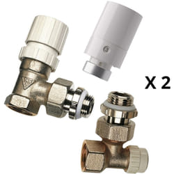Kit 2 robinets thermostatiques + 2 coudes de retour 1/2 équerre RBM