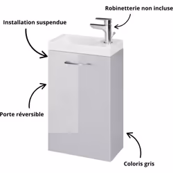 Le meuble lave-mains Lara apporte une solution moderne, compacte et pratique pour les petits espaces. Son design épuré, sa fi ...