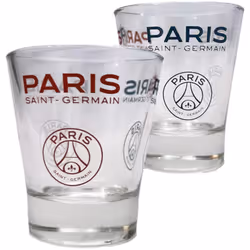 Coffret de 2 verres shooters Paris Saint-Germain En verre Dimensions : Hauteur 7 cm x Diamètre 6 cm Célébrez vos moments de c ...