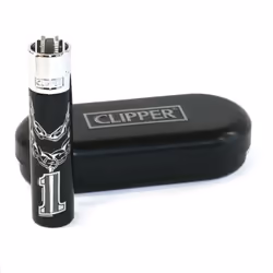 Briquet Clipper en métal Chaine First Argenté avec étui
