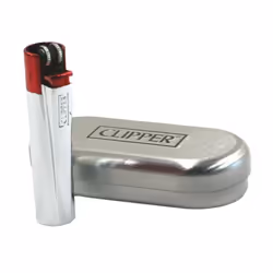 Briquet Clipper Métal Silver & Red - Rechargeable Étui Clipper
