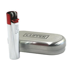 Briquet Clipper Métal Silver & Red - Rechargeable Étui Clipper